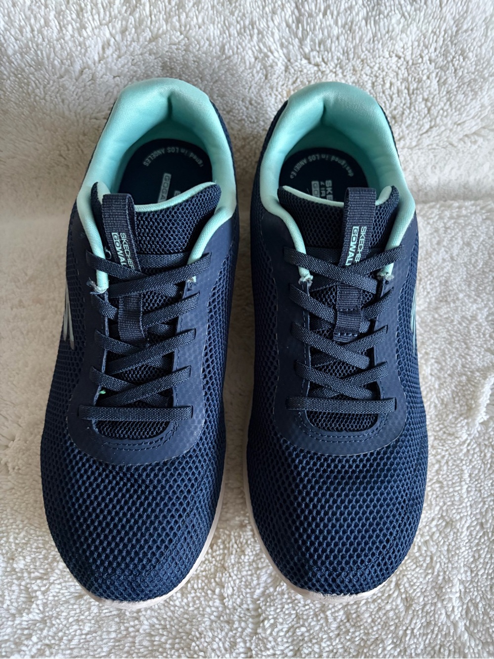Skechers Navy and Aqua Mesh Lace-Up Athletic Sneakers
